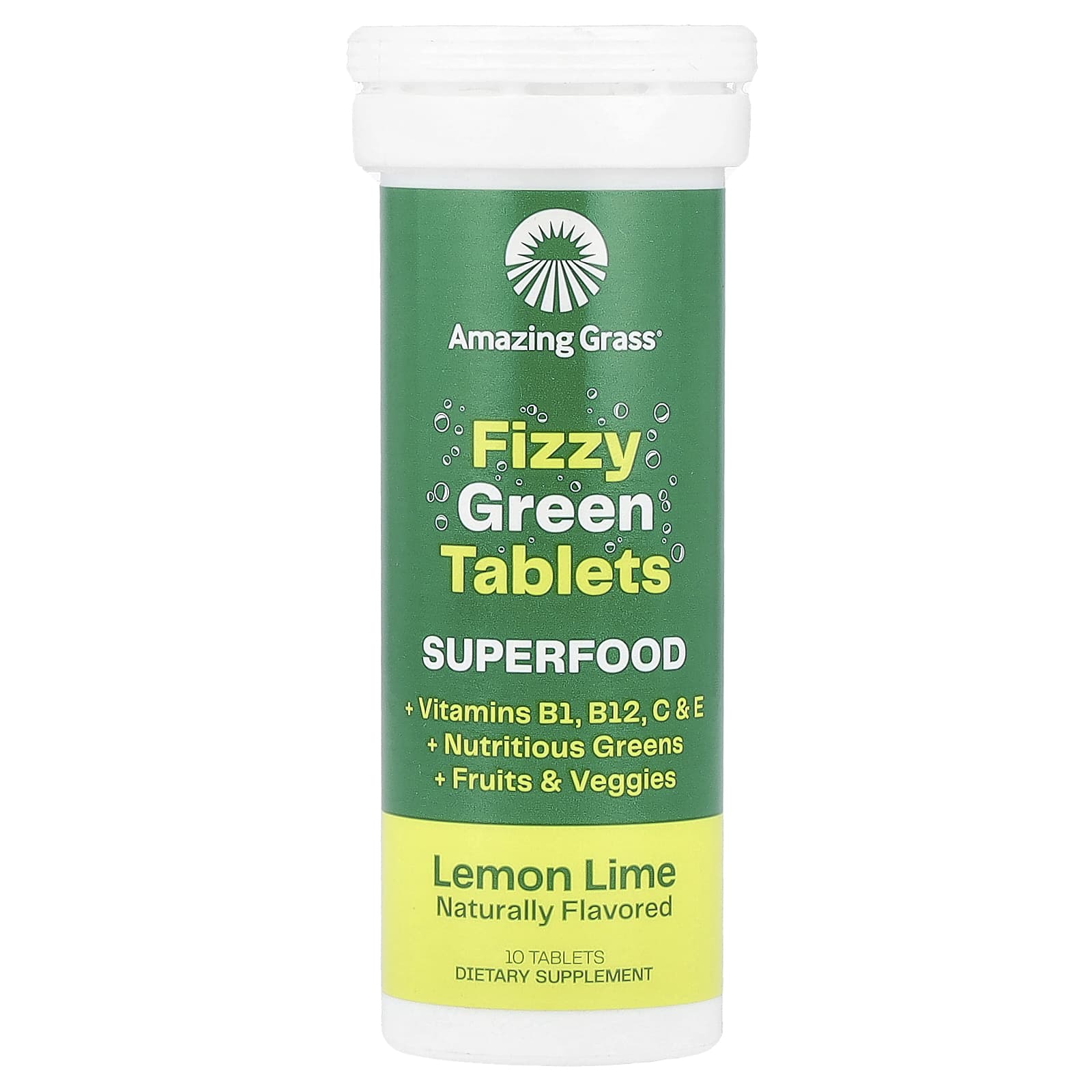 Lemon Lime Fizzy Green Superfood Tablets by Amazing Grass | 10 Tablets - Image 1