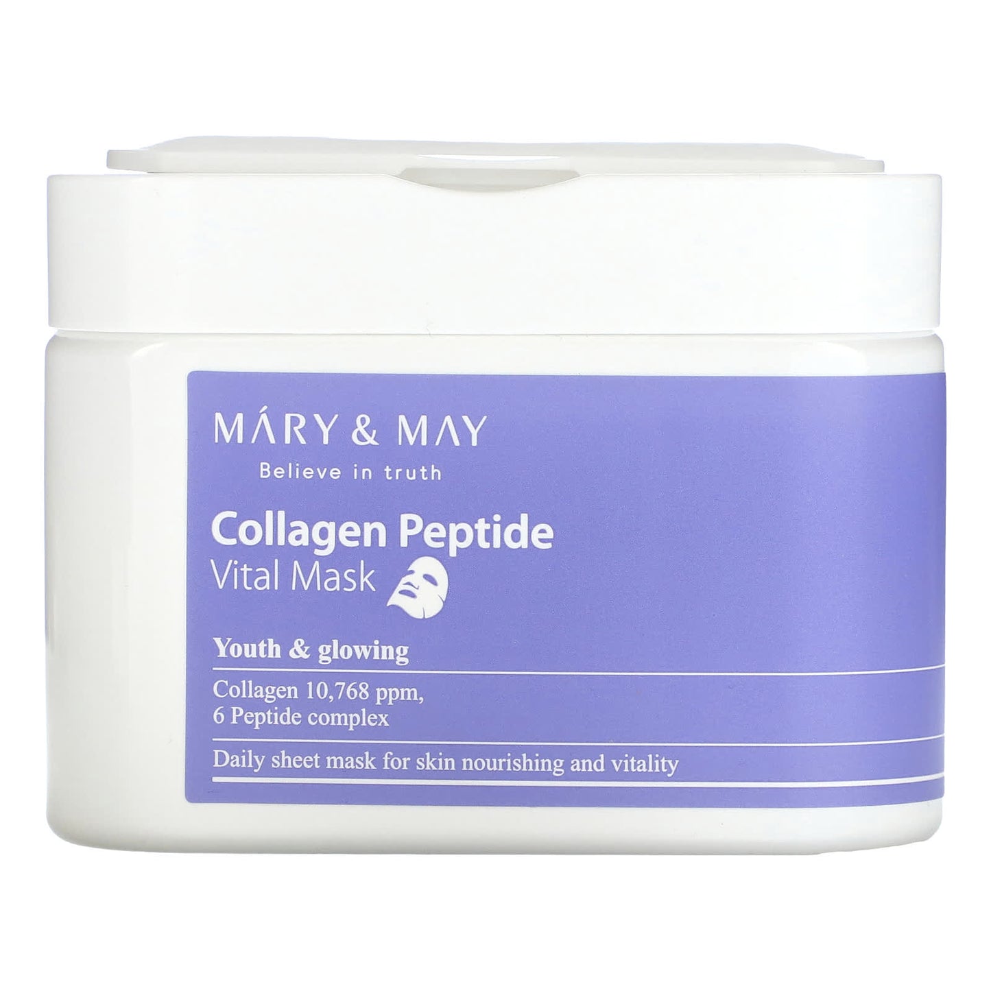 Mary & May, Collagen Peptide, Vital Beauty Mask, 30 Sheets - Image 1