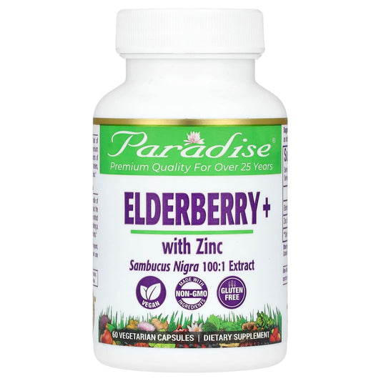 Paradise Herbs, Elderberry+ with Zinc, 60 Vegetarian Capsules - Image 1