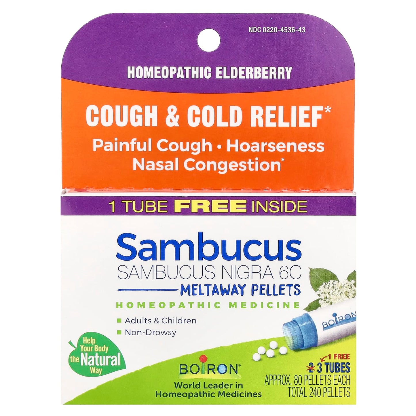 Boiron Sambucus Meltaway Pellets for Cold Relief, 240 Count - Image 1