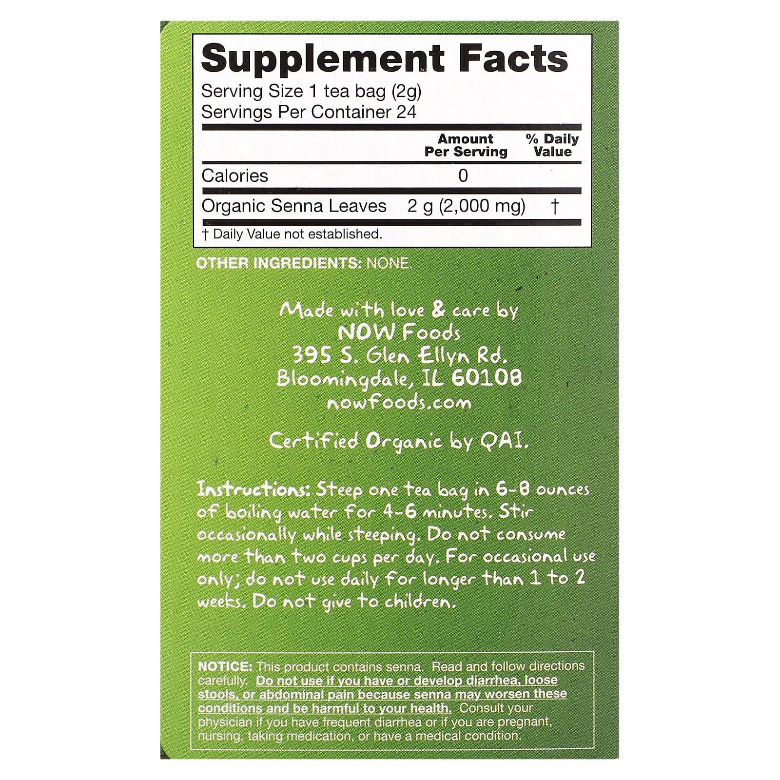 NOW Foods, Real Tea, Organic Senna, Caffeine-Free, 24 Tea Bags, 1.7 oz (48 g) - Image 2