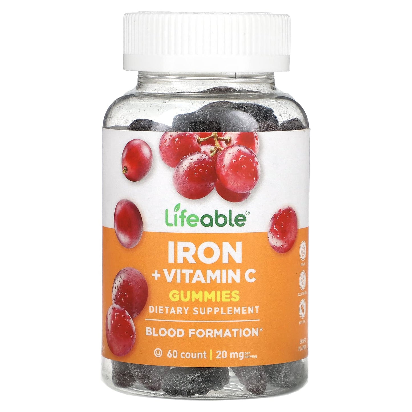 Lifeable, Iron + Vitamin C Gummies, Grape, 60 Gummies - Image 1