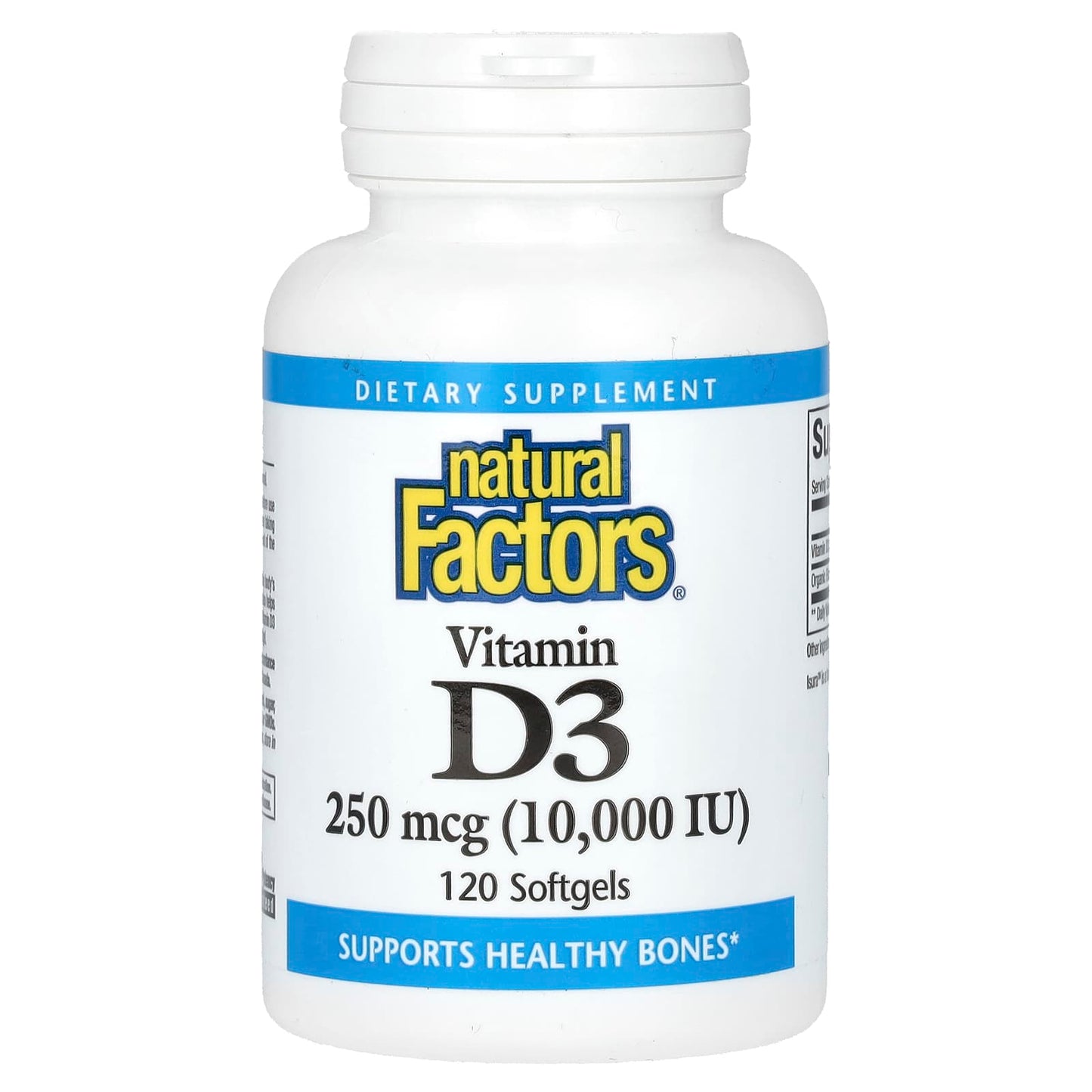 Natural Factors, Vitamin D3, 250 mcg (10,000 IU), 120 Softgels - Image 1