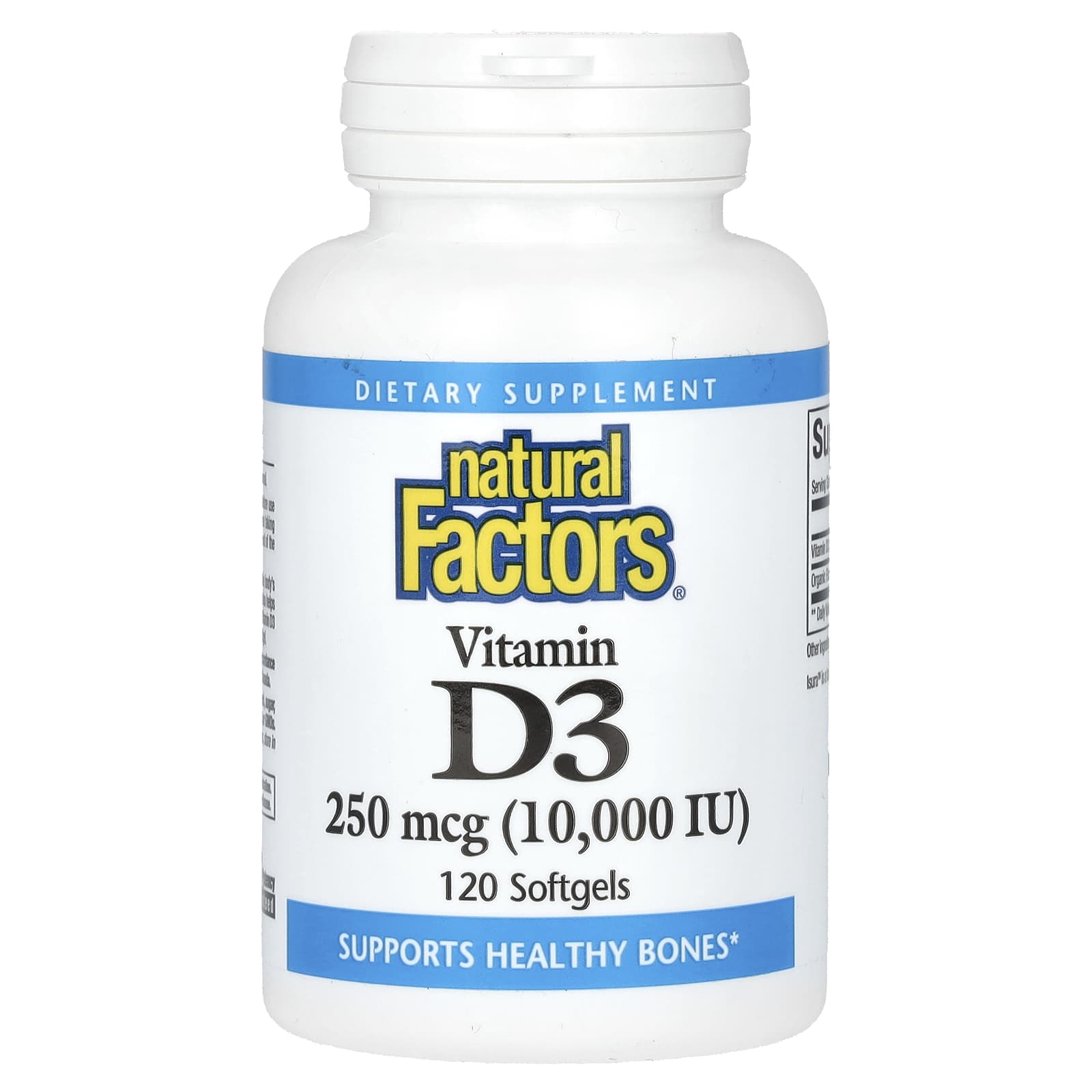 Natural Factors, Vitamin D3, 250 mcg (10,000 IU), 120 Softgels - Image 1
