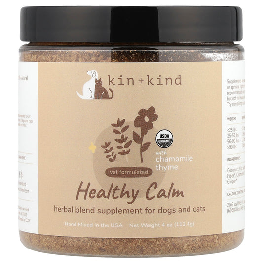 Kin+Kind, Healthy Calm, Herbal Blend Supplement for Dogs and Cats, With Chamomile Thyme, 4 oz (113.4 g) - Image 1