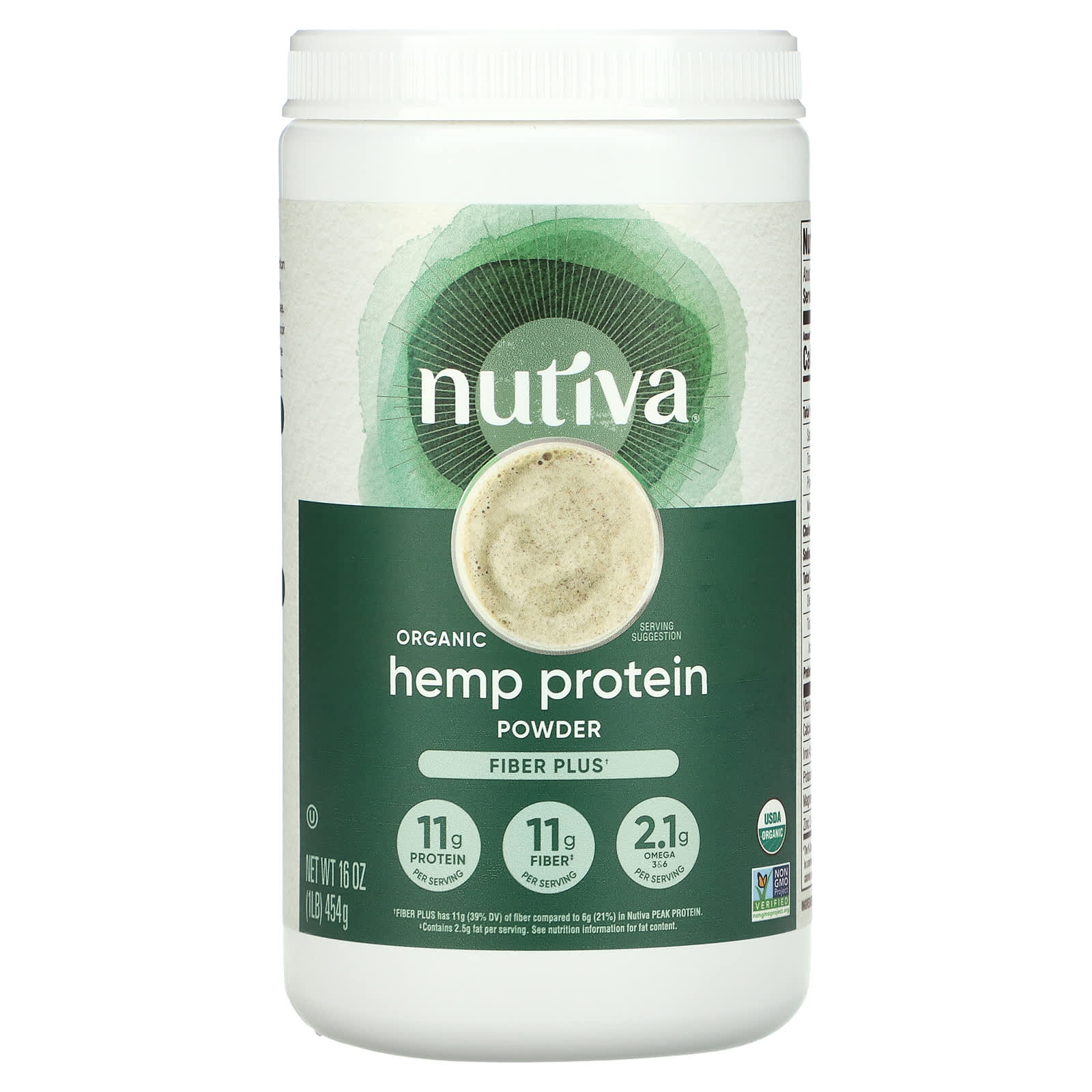 Nutiva, Organic Hemp Protein Powder, Fiber Plus, 1 lb (454 g) - Image 1