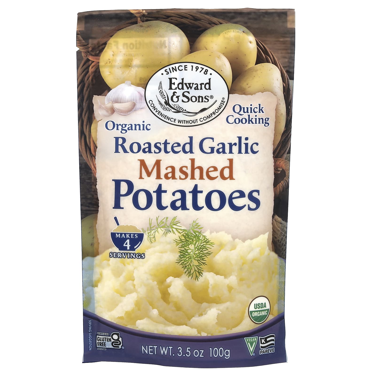 Edward & Sons Organic Roasted Garlic Mashed Potatoes, 3.5 oz (100g) - Image 1
