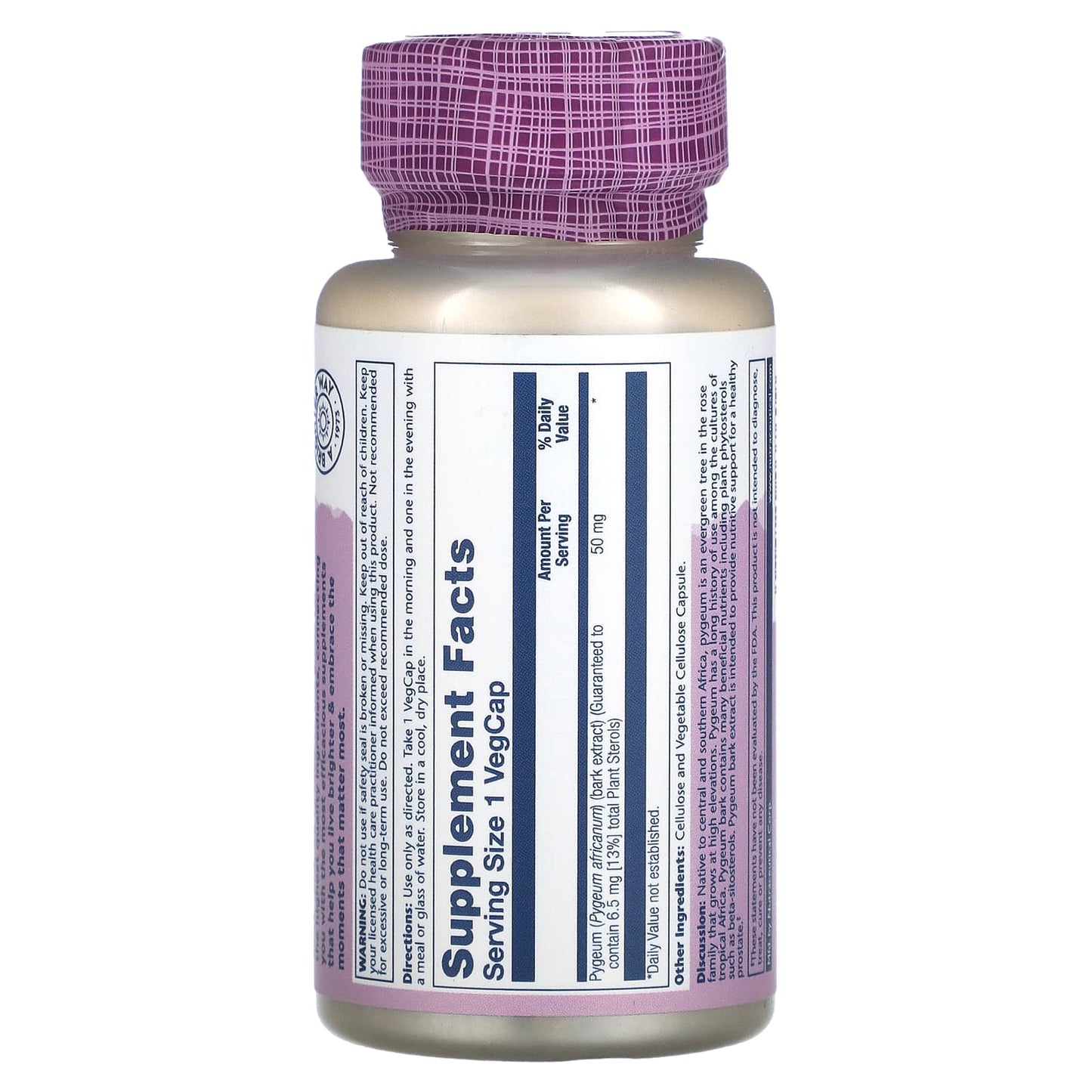 Solaray, Pygeum, 50 mg, 60 VegCaps - Image 2