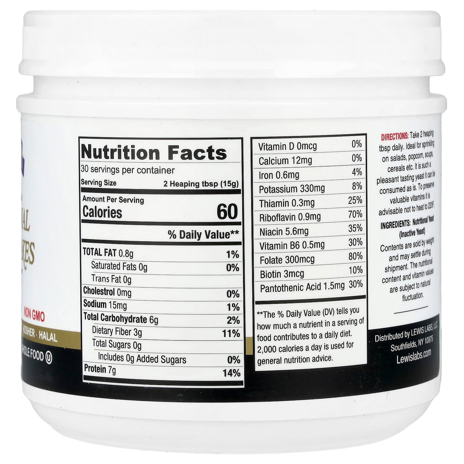 Lewis Labs, Nutritional Yeast Flakes, Cheesy Nutty, 16 oz (454 g) - Image 2