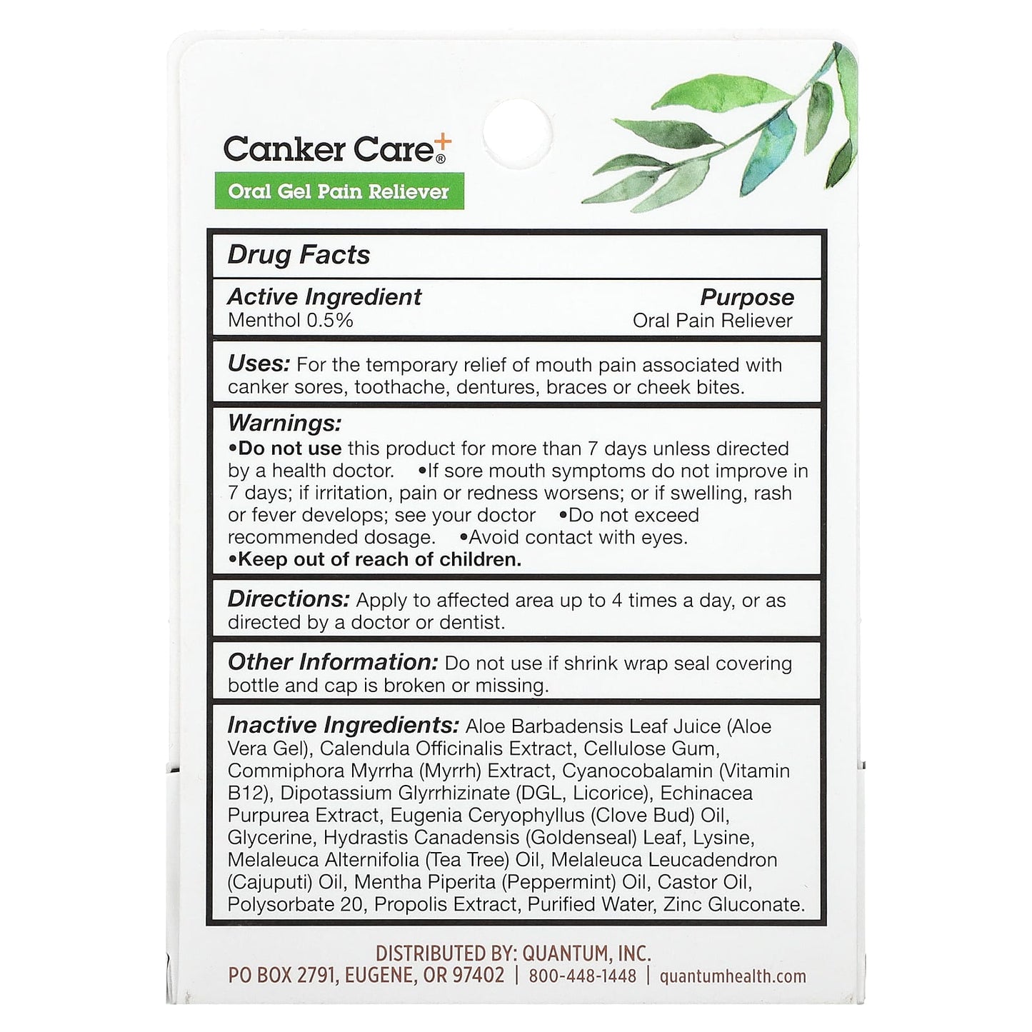Quantum Health, Canker Care+, Oral Gel Pain Reliever, .33 fl oz (9.7 ml) - Image 2