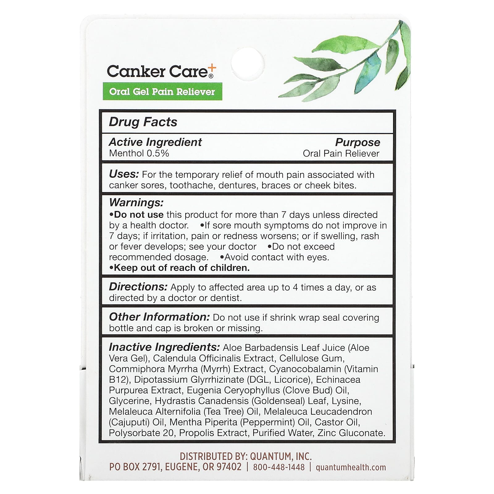 Quantum Health, Canker Care+, Oral Gel Pain Reliever, .33 fl oz (9.7 ml) - Image 2