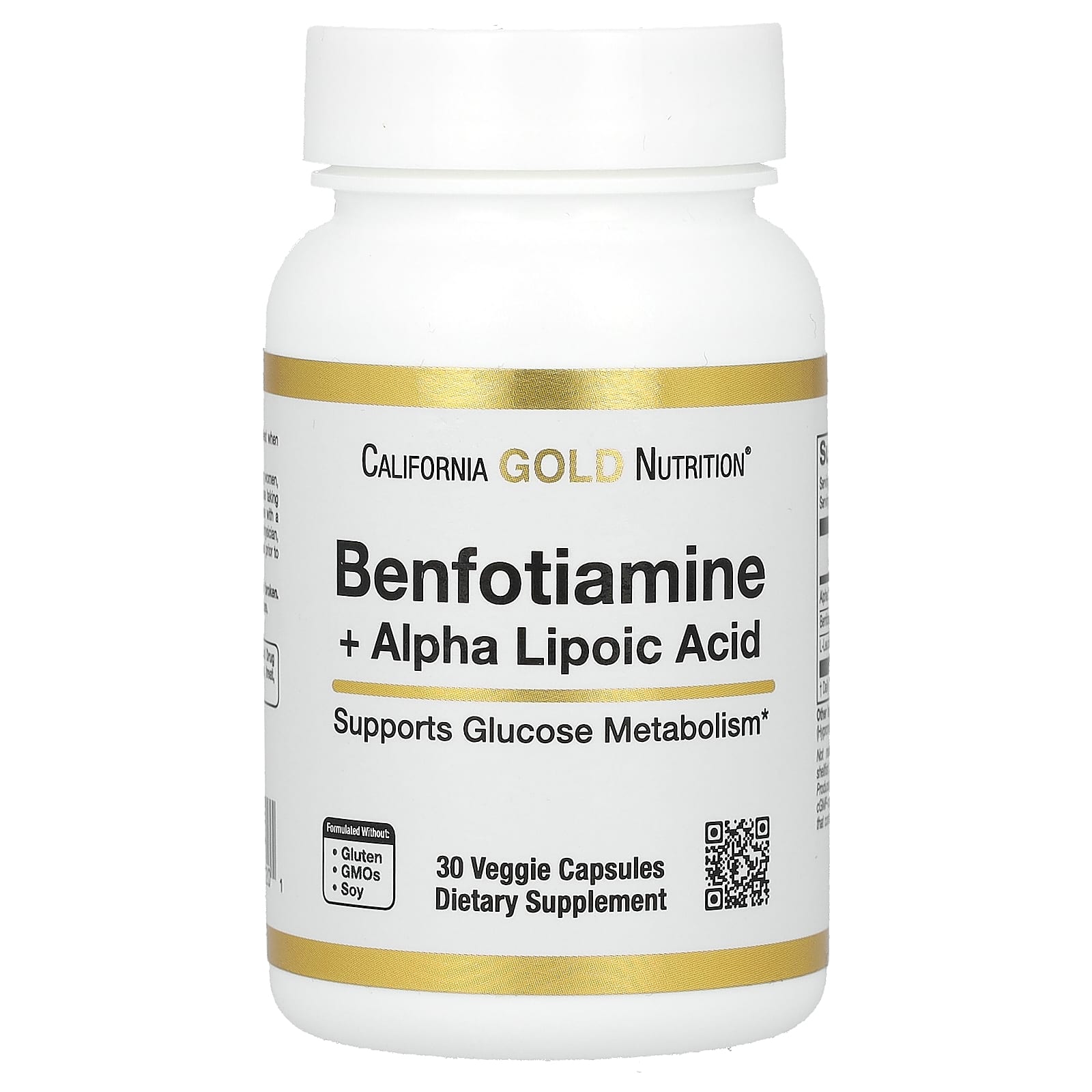 California Gold Nutrition Benfotiamine + Alpha Lipoic Acid & L-Leucine Veggie Capsules - Image 1