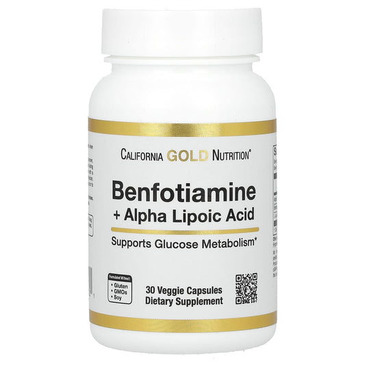 California Gold Nutrition Benfotiamine + Alpha Lipoic Acid & L-Leucine Veggie Capsules - Image 1