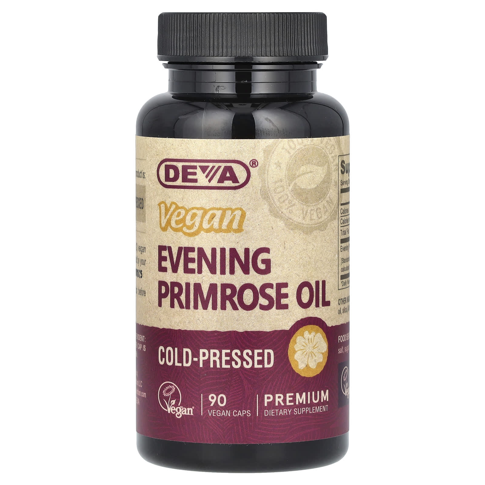 Vegan Evening Primrose Oil Capsules by Deva - 90 Capsules, 500mg each - Image 1