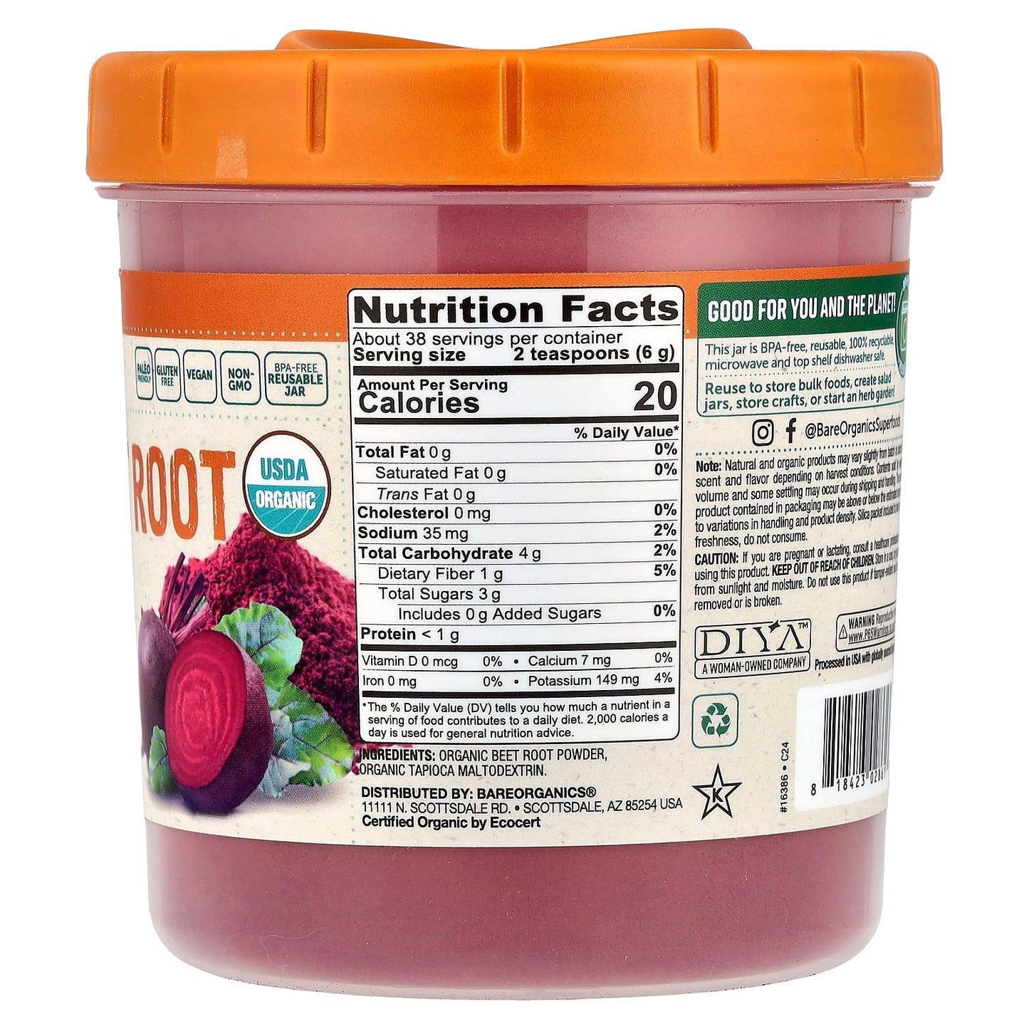 BareOrganics Organic Beet Root Powder - 8 oz (227g) Energy & Performance - Image 2