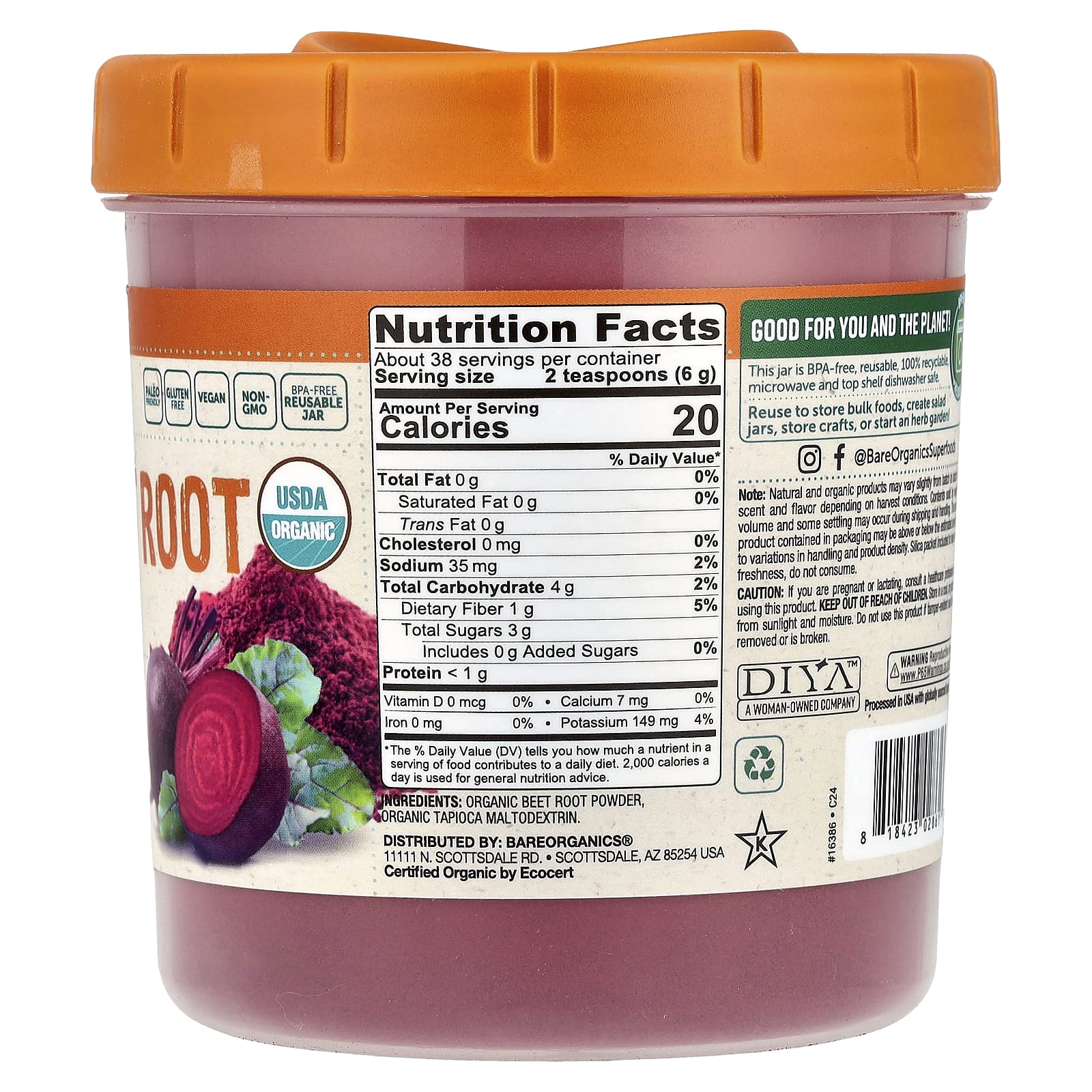 BareOrganics Organic Beet Root Powder - 8 oz (227g) Energy & Performance - Image 2
