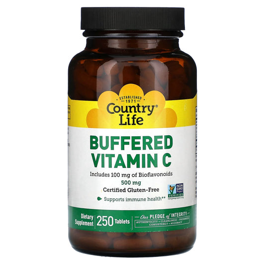 Country Life Buffered Vitamin C 500mg, 250 Tablets for Immune Support - Image 1
