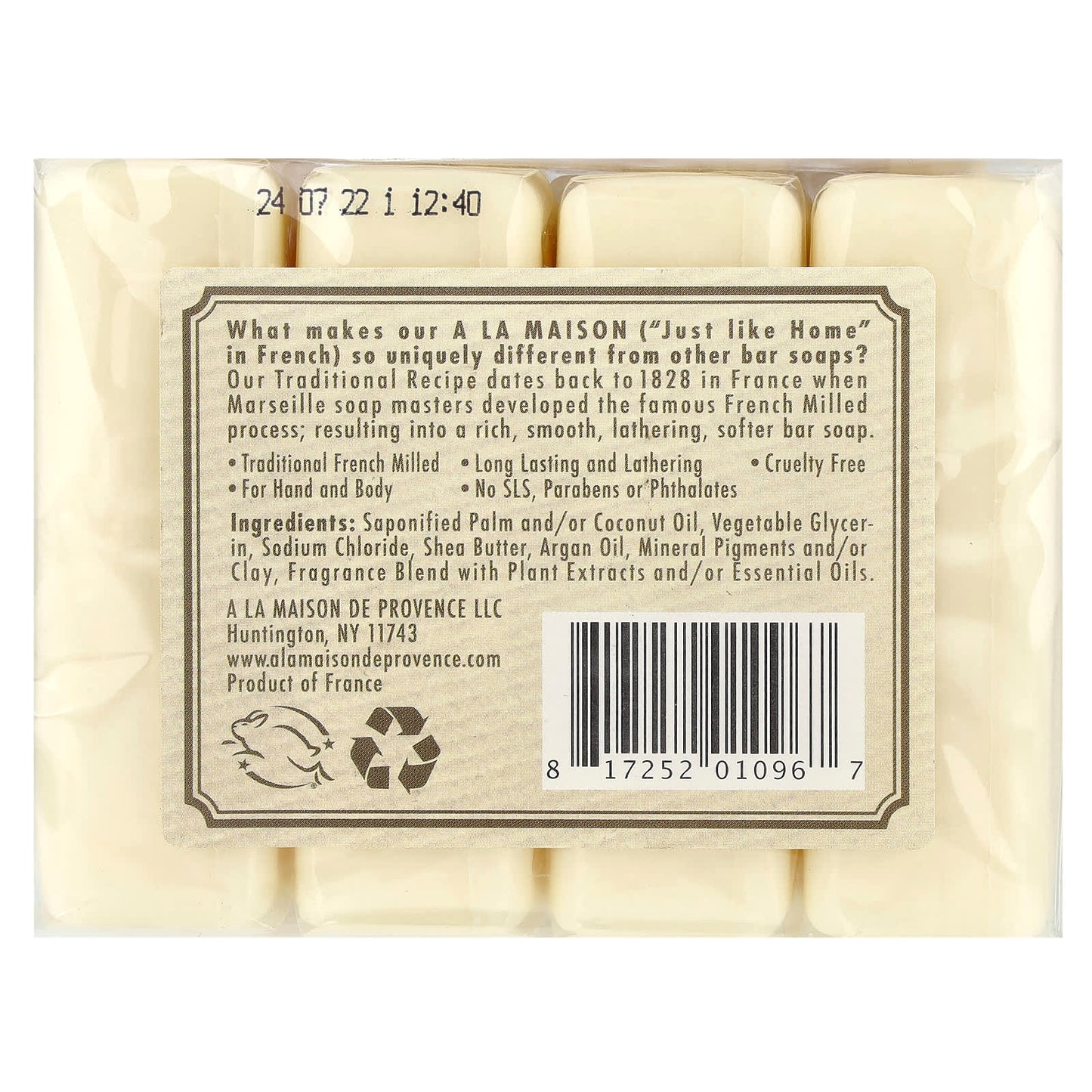French Milled Soap Bars, Hand & Body, 4x3.5 oz, Shea Butter & Argan Oil - Image 2