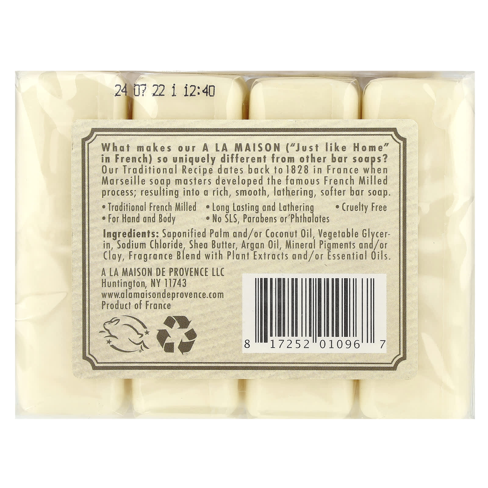 French Milled Soap Bars, Hand & Body, 4x3.5 oz, Shea Butter & Argan Oil - Image 2