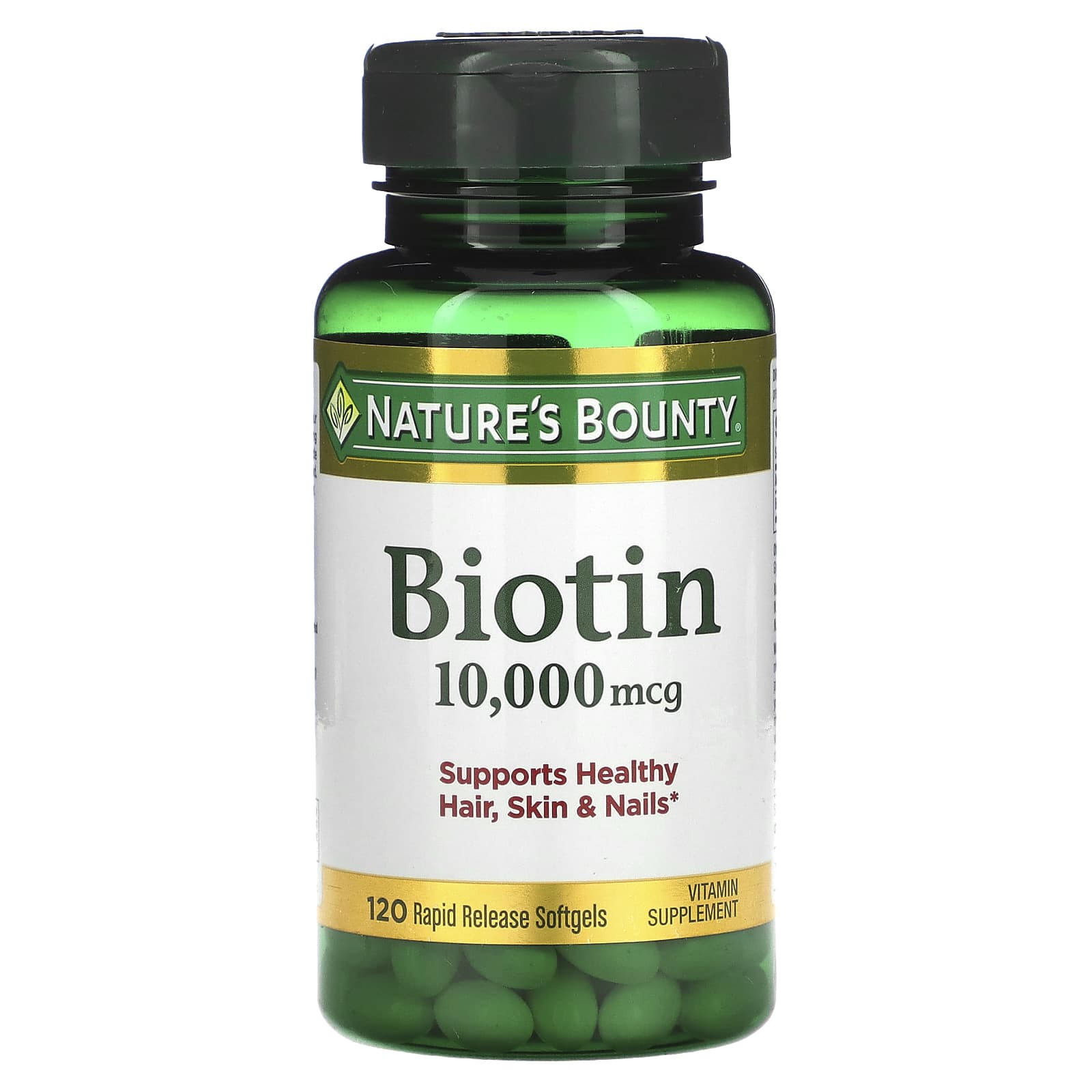 Nature's Bounty, Biotin, 10,000 mcg, 120 Rapid Release Softgels - Image 1