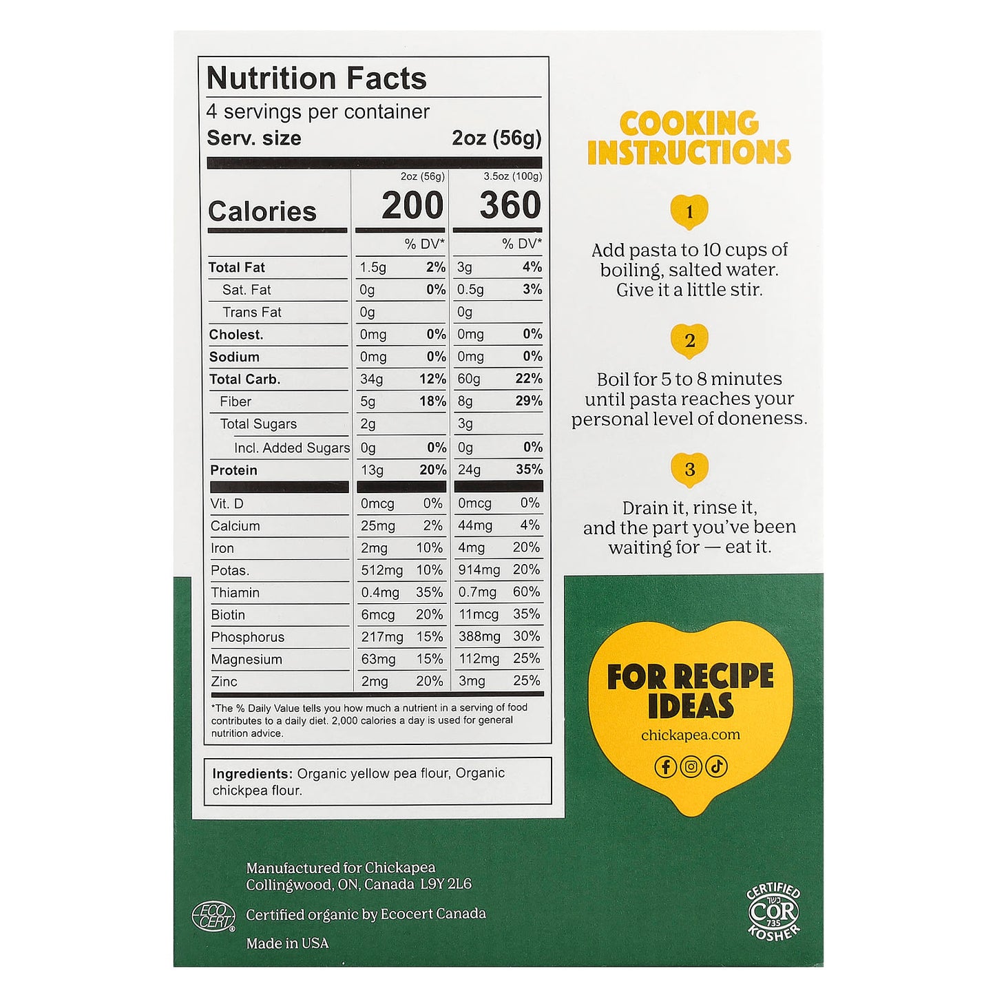 High-Protein Organic Pasta Shells by Chickapea, 8 oz (227 g) - Image 2
