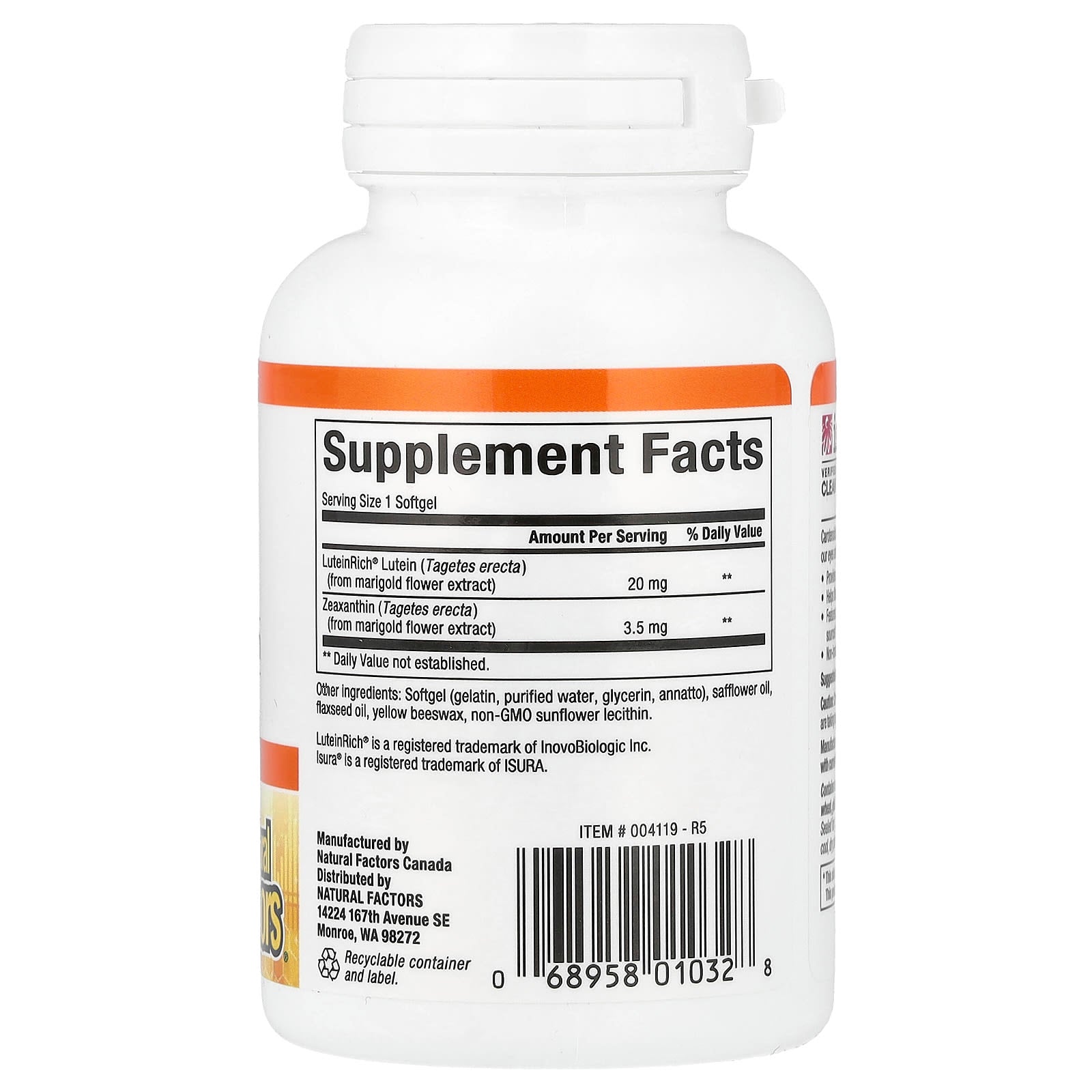Natural Factors, Lutein, 20 mg, 60 Softgels