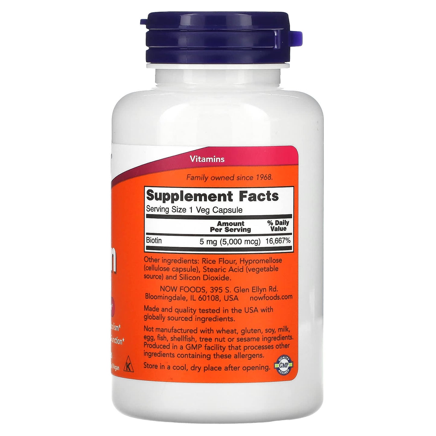 NOW Foods, Biotin, 5,000 mcg, 120 Veg Capsules - Image 2