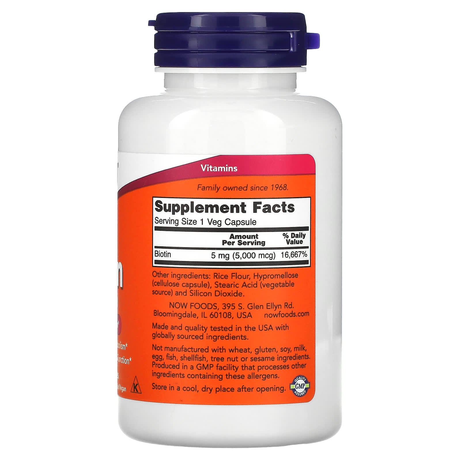 NOW Foods, Biotin, 5,000 mcg, 120 Veg Capsules - Image 2