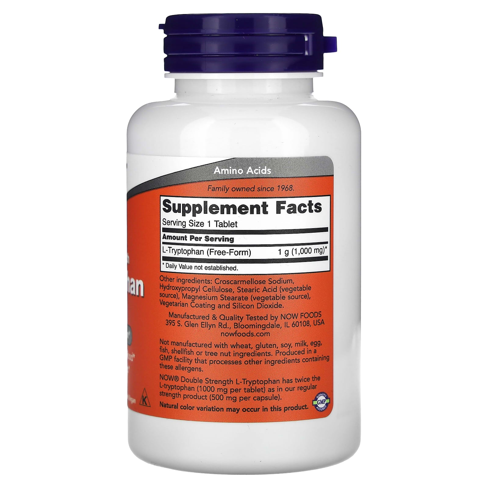 NOW Foods, L-Tryptophan, Double Strength, 1,000 mg, 60 Tablets - Image 2
