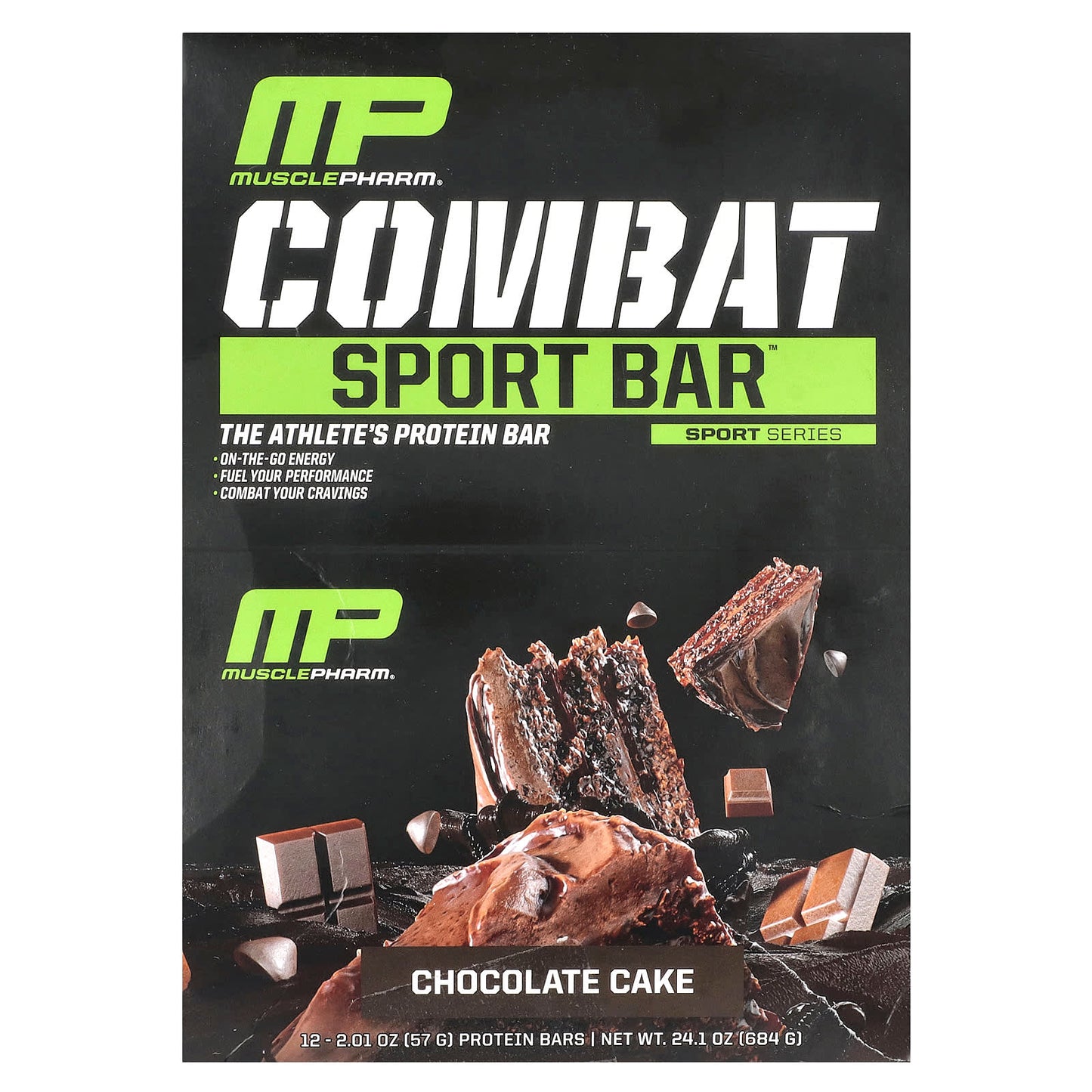 MusclePharm, Combat Sport Bar™, Chocolate Cake, 12 Bars, 2.01 oz (57 g) Each - Image 1