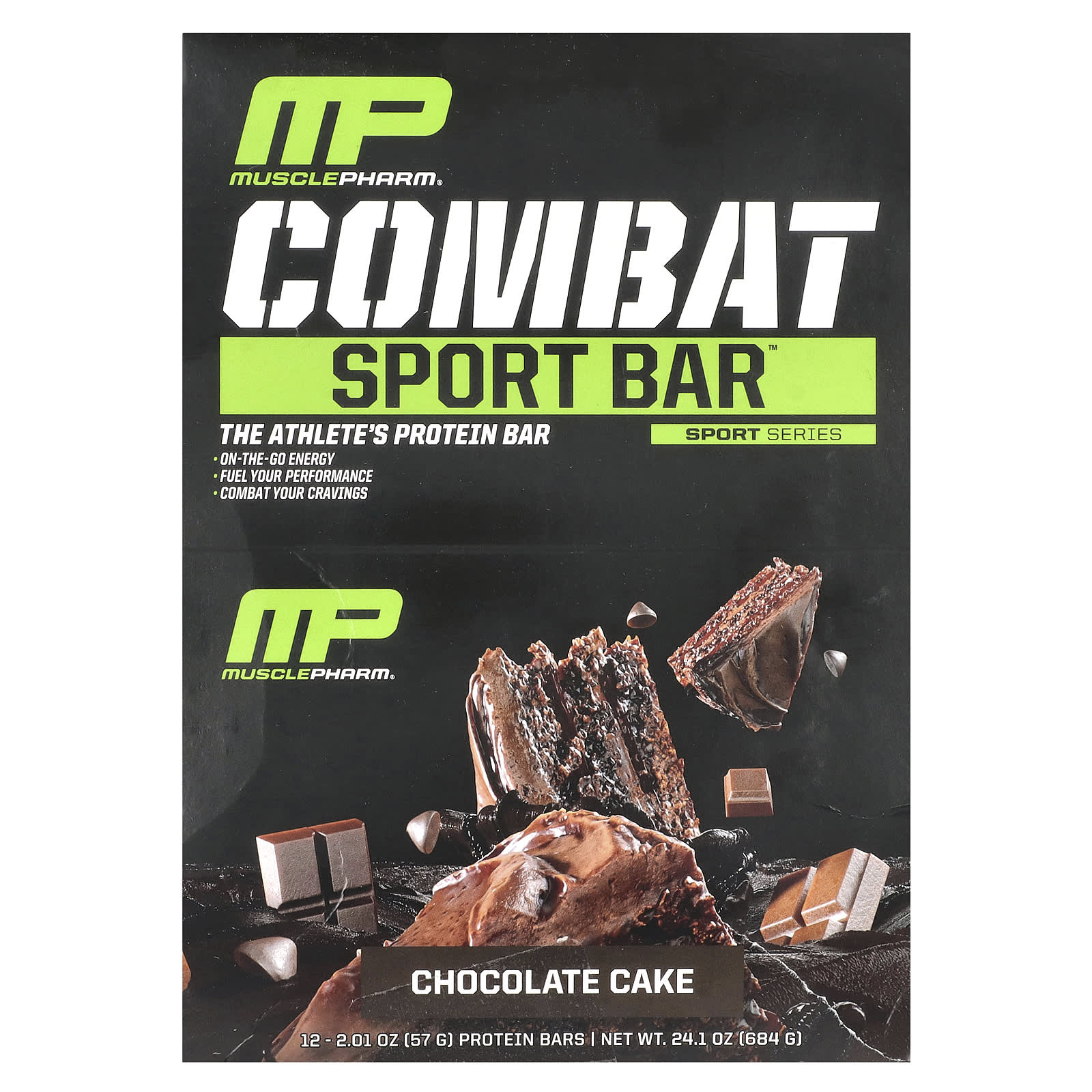 MusclePharm, Combat Sport Bar™, Chocolate Cake, 12 Bars, 2.01 oz (57 g) Each - Image 1