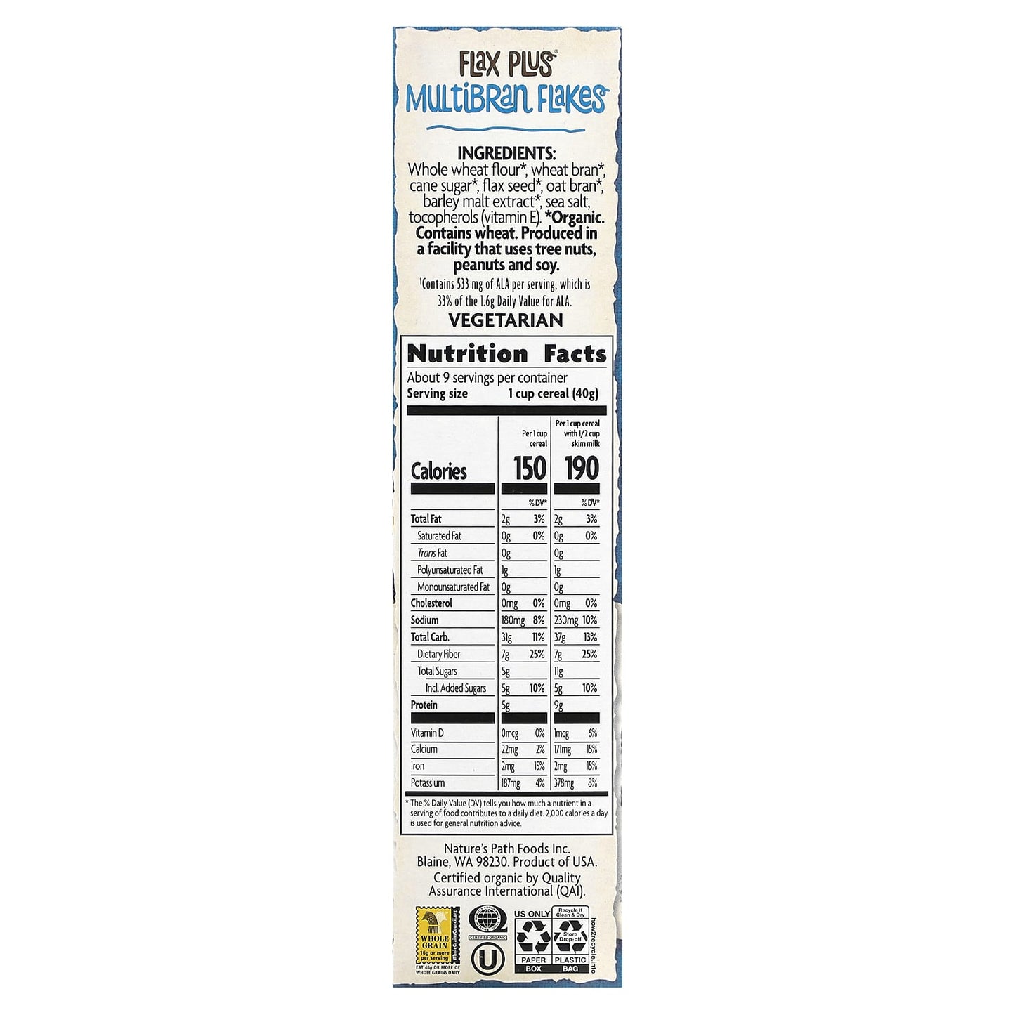 Nature's Path, Organic, Flax Plus Multibran Flakes Cereal, 13.25 oz (375 g) - Image 2