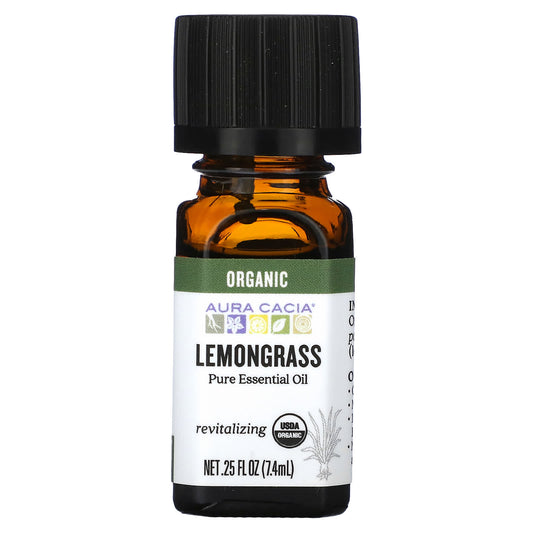 Aura Cacia Organic Lemongrass Essential Oil, 0.25 fl oz (7.4 ml) - Image 1