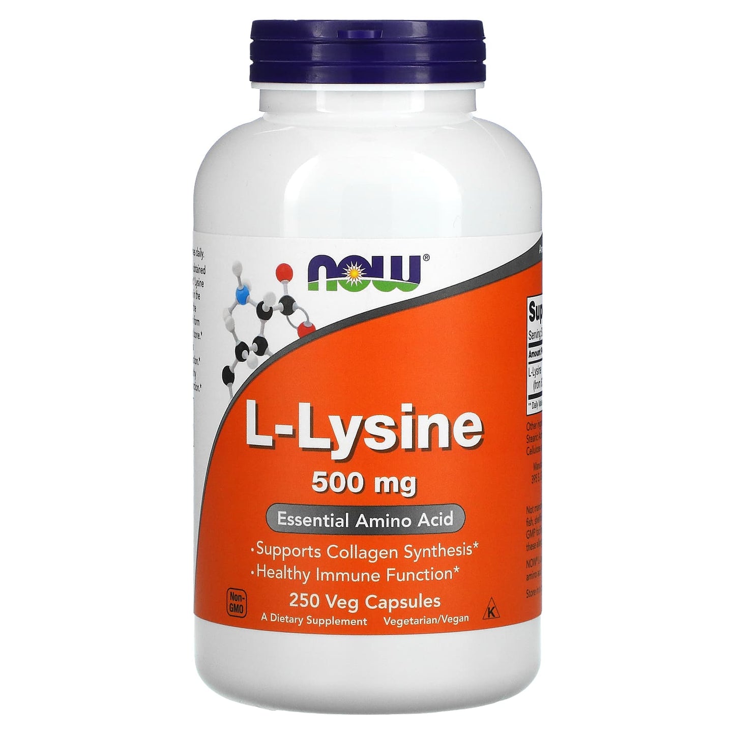 NOW Foods, L-Lysine, 500 mg, 250 Veg Capsules - Image 1