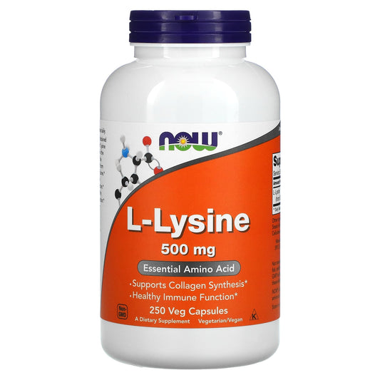 NOW Foods, L-Lysine, 500 mg, 250 Veg Capsules - Image 1