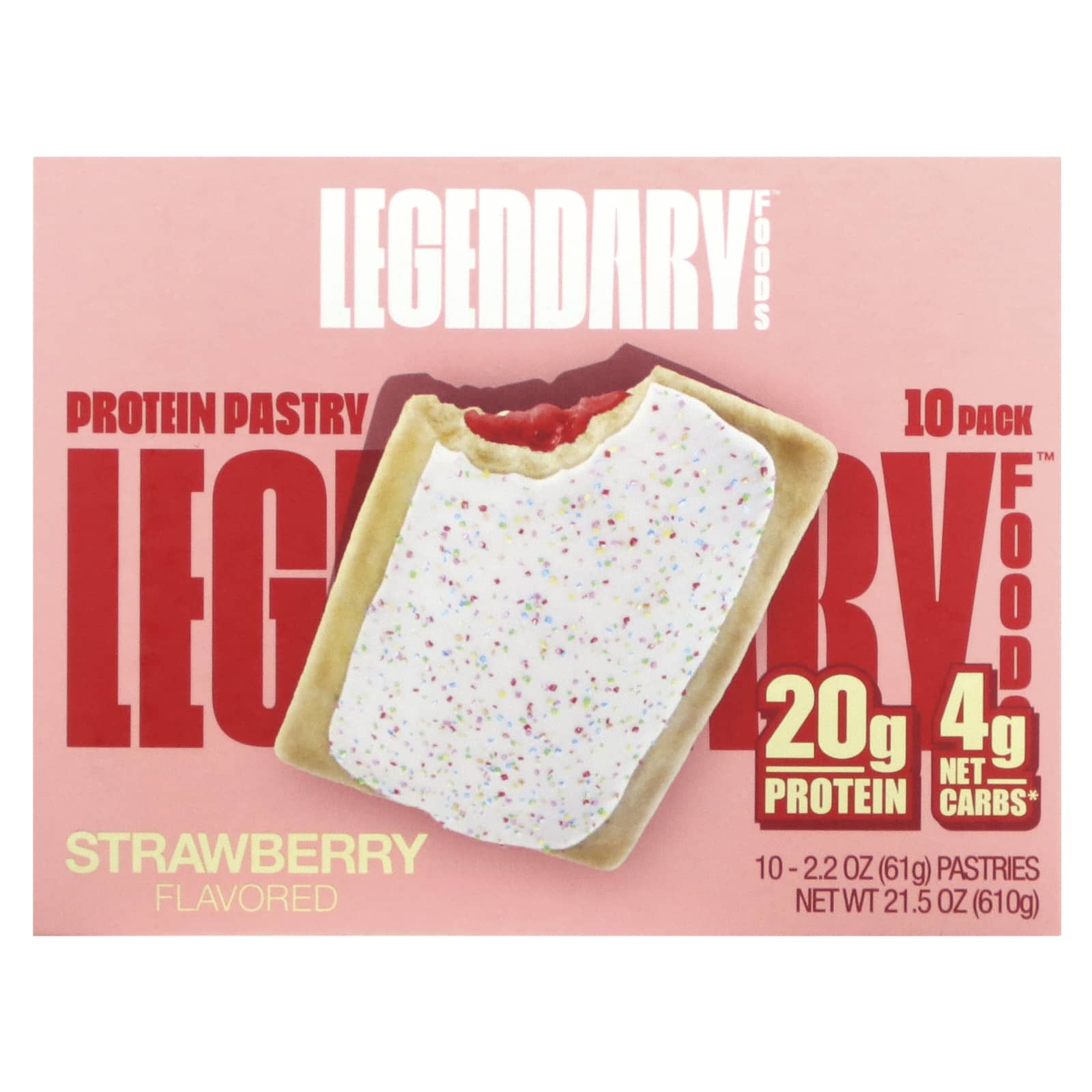 Legendary Foods, Protein Pastry, Strawberry, 10 Pack, 2.2 oz (61 g) Each - Image 1