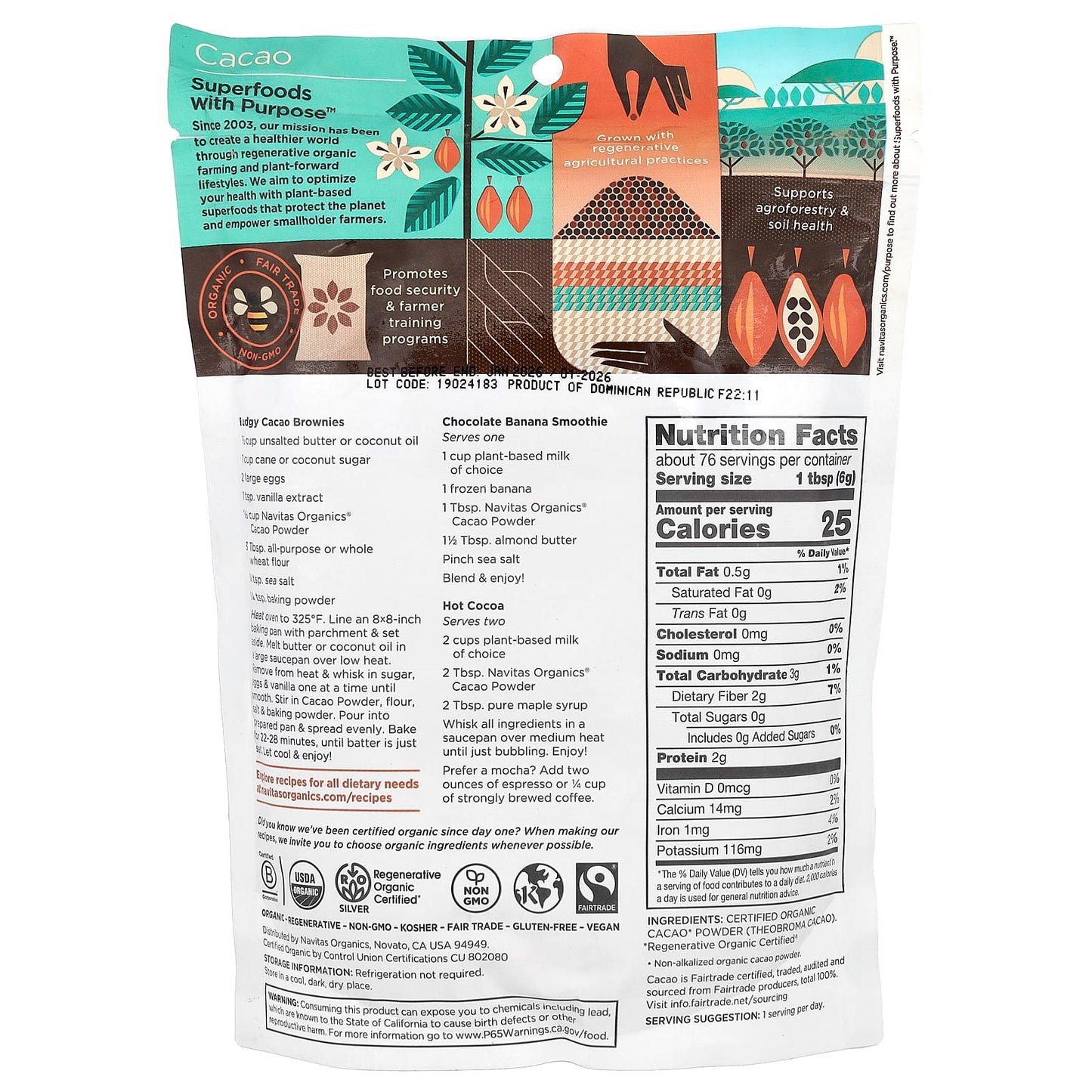 Navitas Organics, Organic Cacao Powder, Unsweetened, 16 oz (454 g) - Image 2