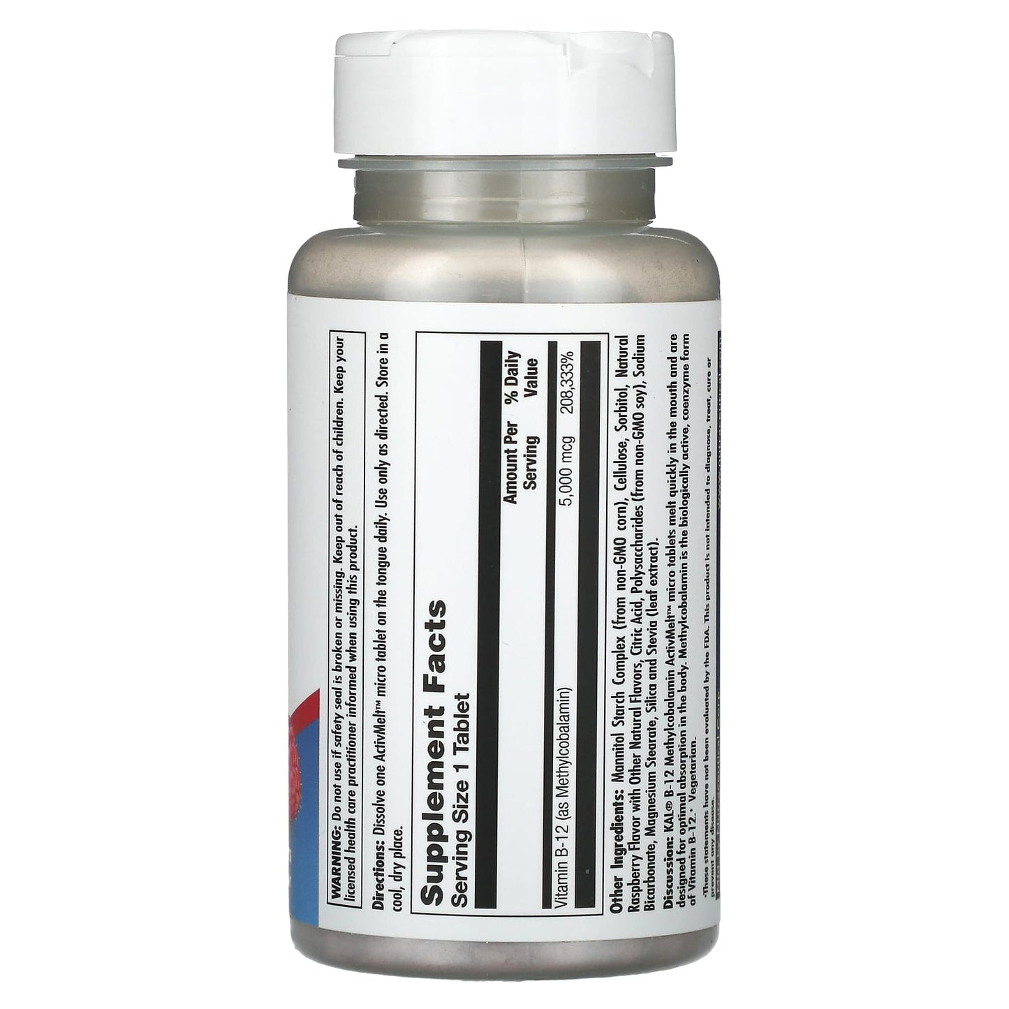 KAL, B-12 Methylcobalamin, Raspberry, 5,000 mcg, 90 Micro Tablets - Image 2