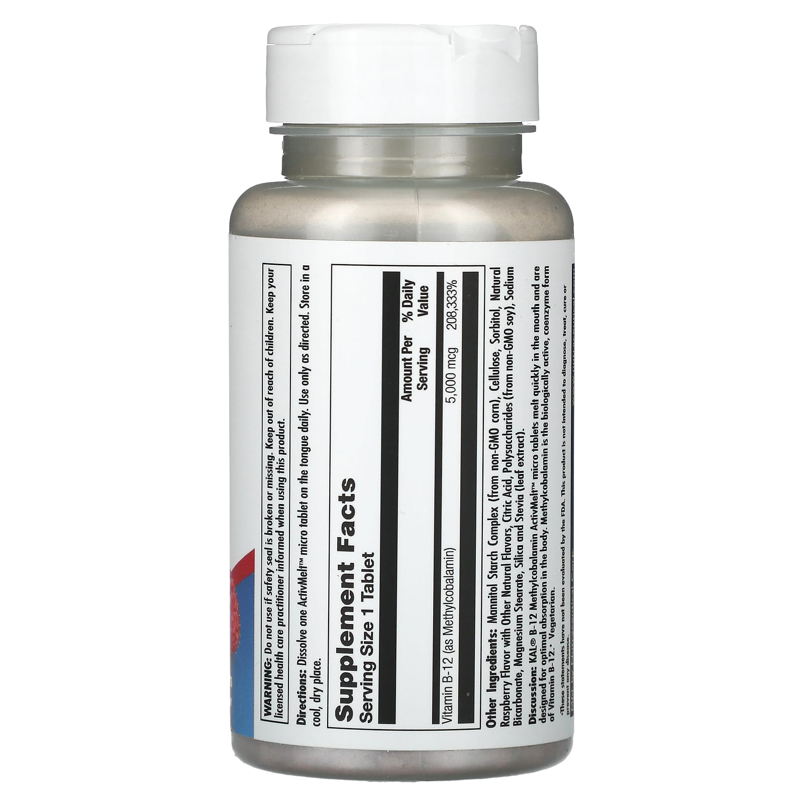 KAL, B-12 Methylcobalamin, Raspberry, 5,000 mcg, 90 Micro Tablets - Image 2