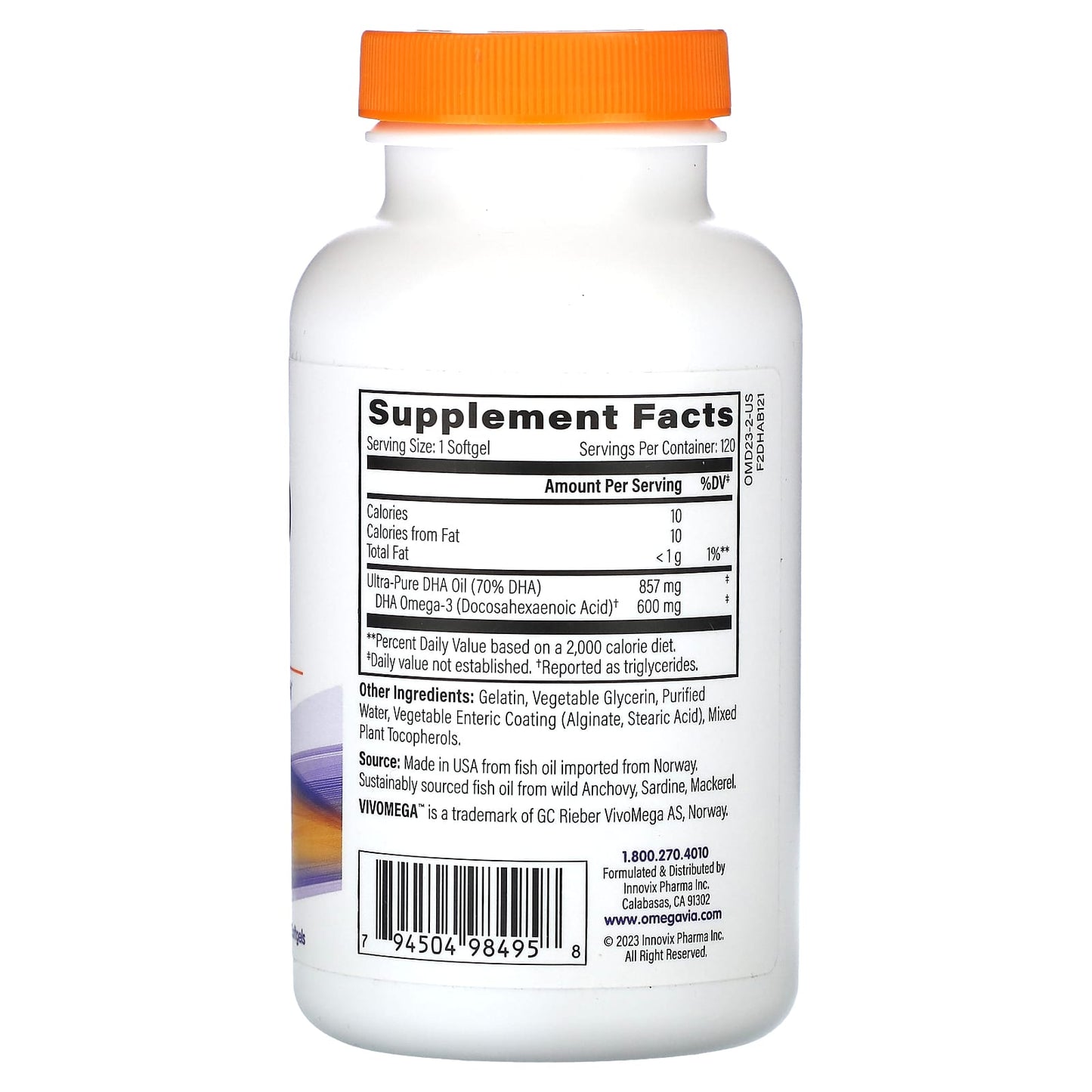 OmegaVia, DHA 600, Omega-3, 120 Softgels - Image 2