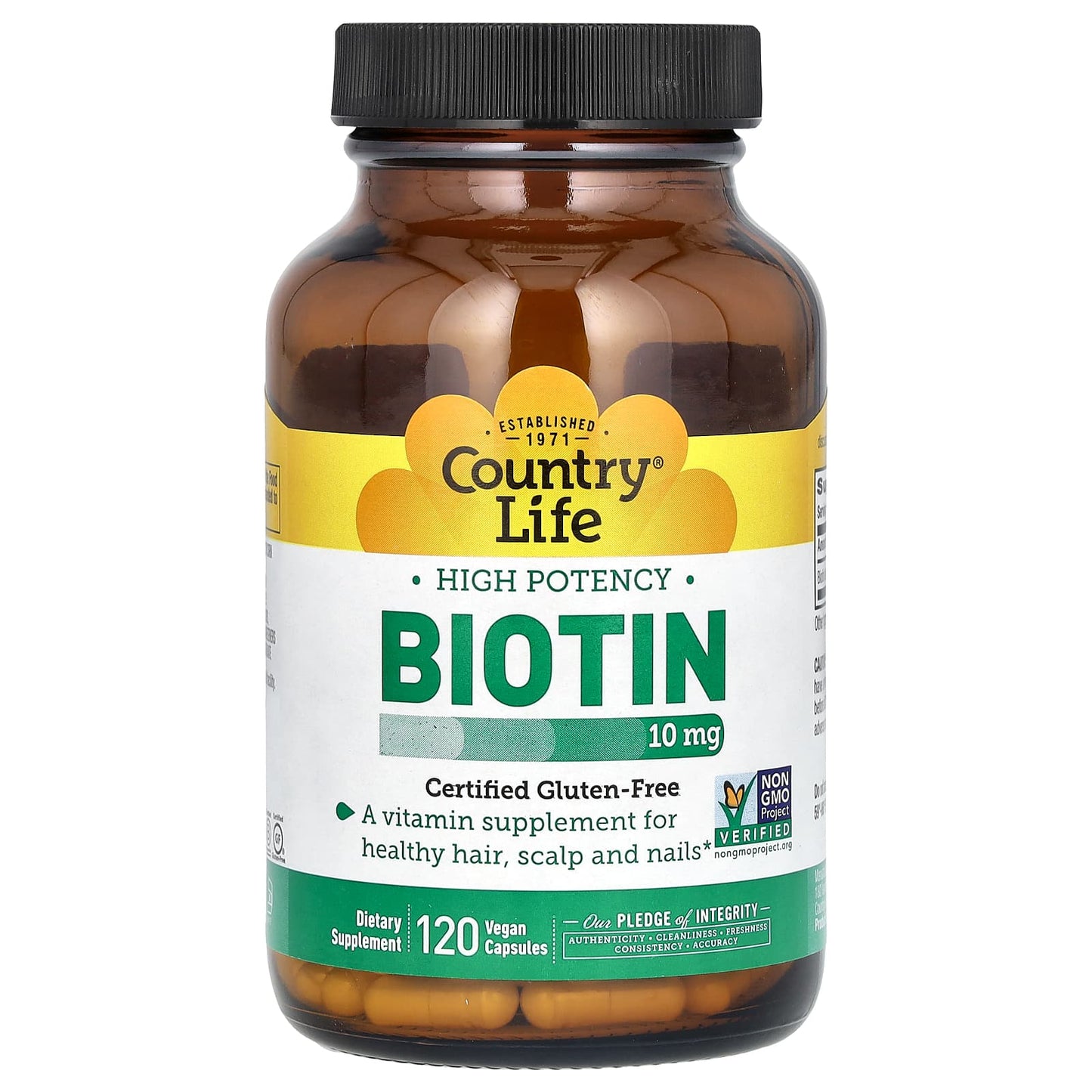 Country Life Biotin 10mg, 120 Vegan Capsules for Healthy Hair, Scalp & Nails - Image 1