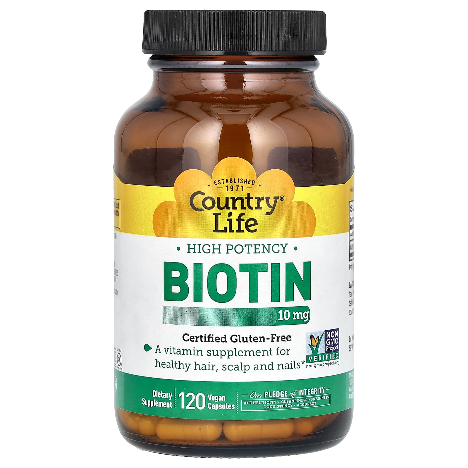 Country Life Biotin 10mg, 120 Vegan Capsules for Healthy Hair, Scalp & Nails - Image 1