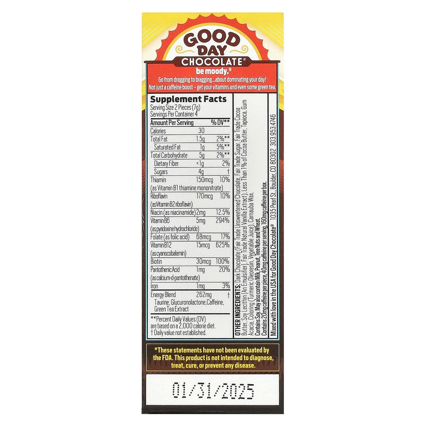 Good Day Chocolate, Energy Supplement, 8 Pieces