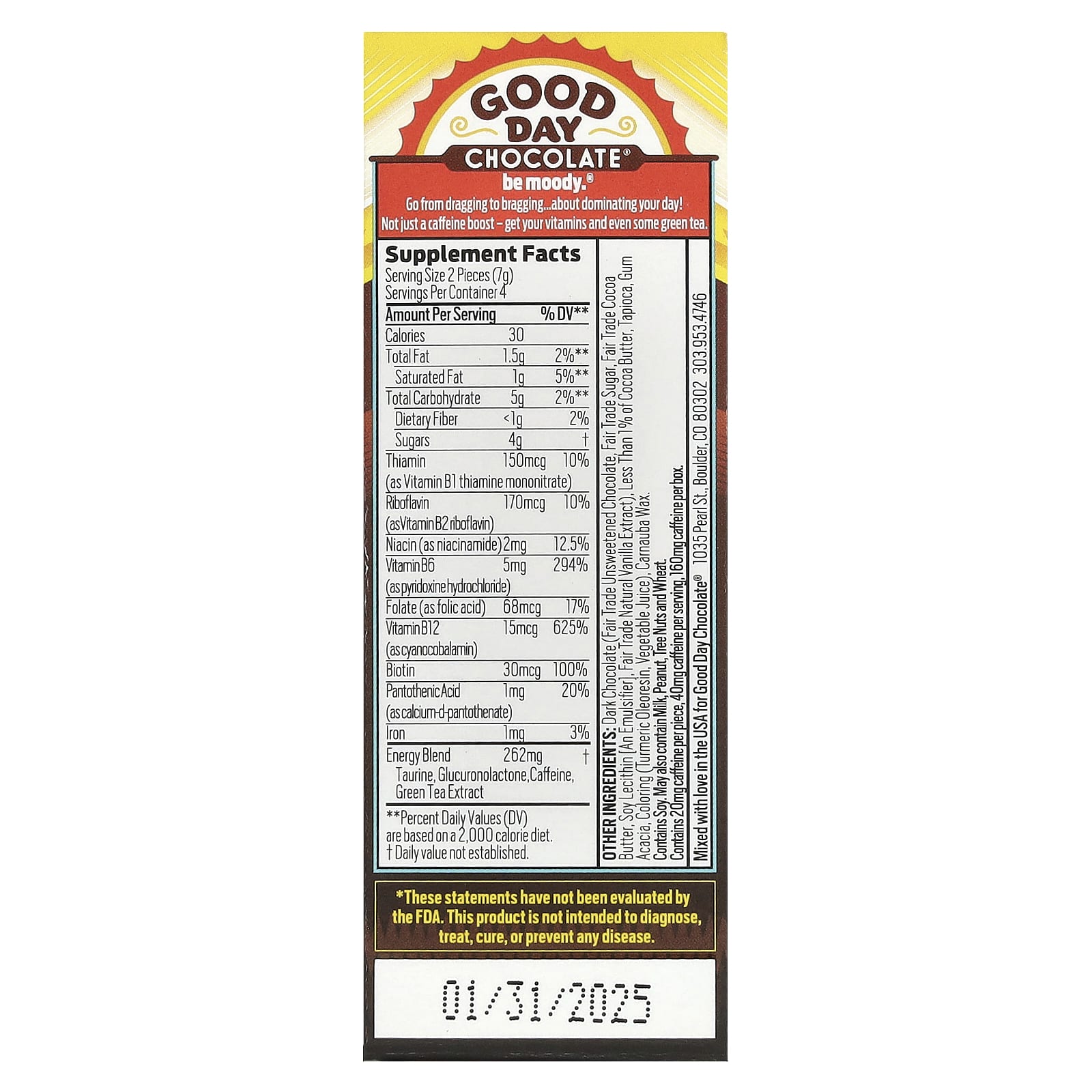 Good Day Chocolate, Energy Supplement, 8 Pieces