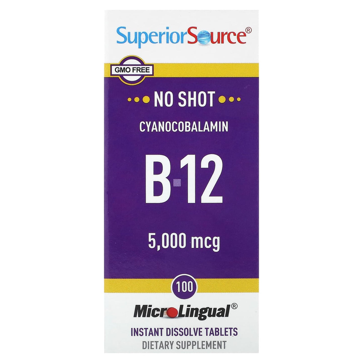 Superior Source, B-12 (Cyanocobalamin), 5,000 mcg, 100 MicroLingual Instant Dissolve Tablets - Image 1