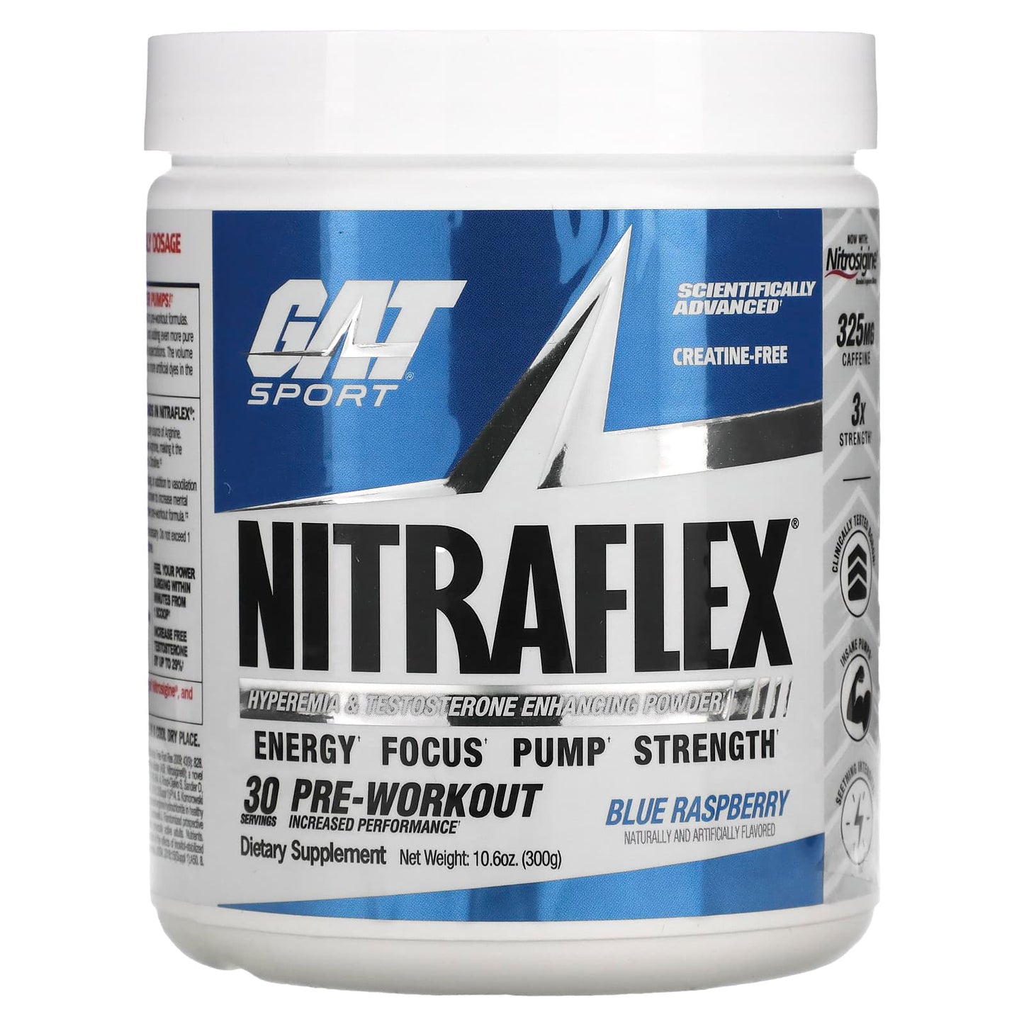 GAT NITRAFLEX Advanced Pre-Workout Powder - Blue Raspberry - 10.6 oz (300 g) - Image 1