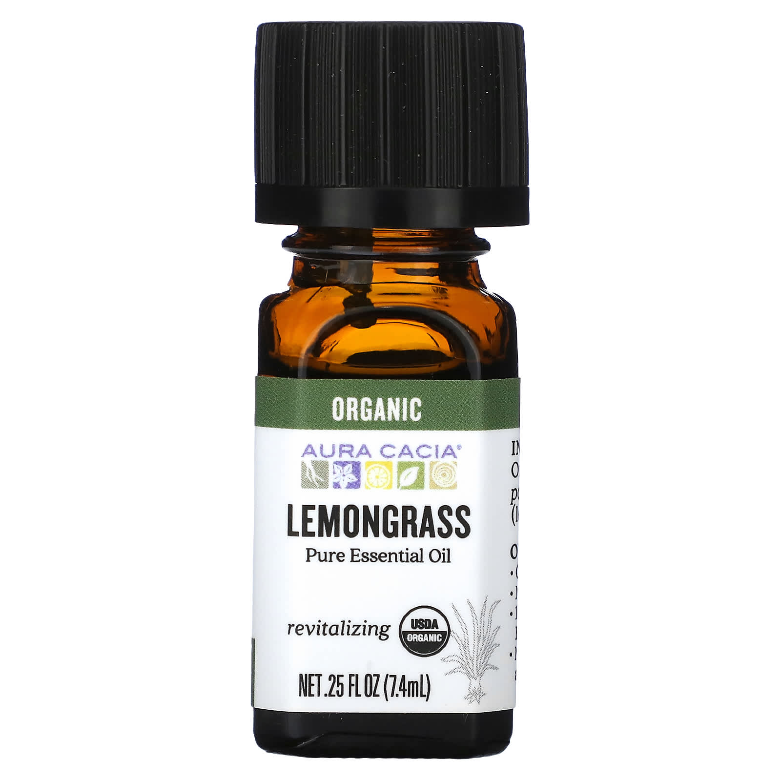 Aura Cacia Organic Lemongrass Essential Oil, 0.25 fl oz (7.4 ml) - Image 1