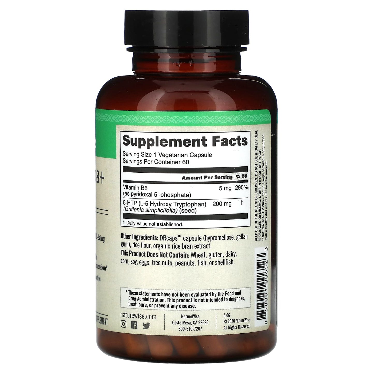 NatureWise, 5-HTP Plus+, 200 mg, 60 Vegetarian Capsules - Image 2