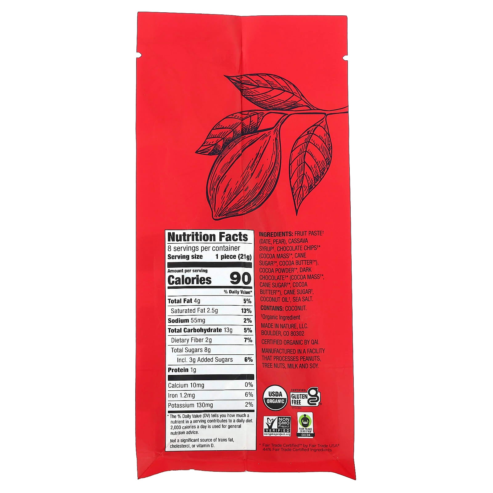 Made in Nature, Fudge Brownie Minis, Chocolate Chip, 8 Individually Wrapped Brownies, 5.92 oz (168 g) - Image 2