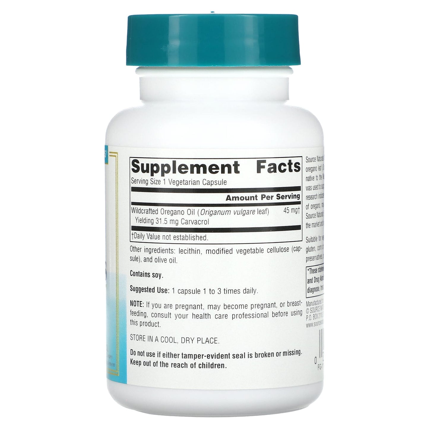 Source Naturals, Wellness, Oil of Oregano, 45 mg, 60 Vegetarian Capsules